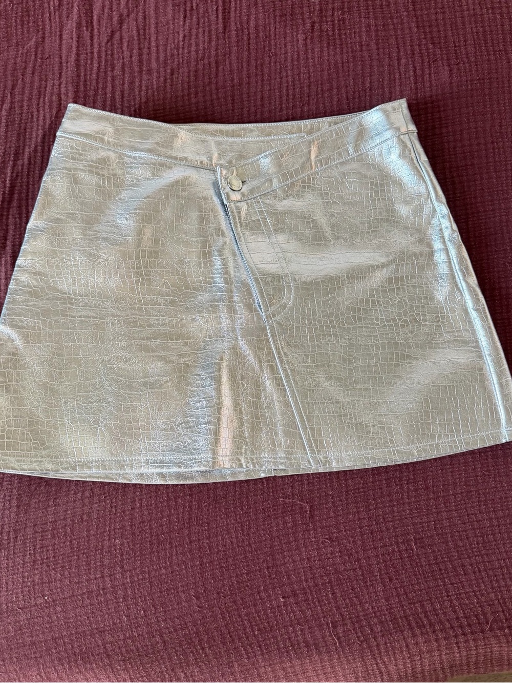 Torn by Ronny Kobo Silver Faux Croc Mini Skirt